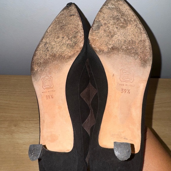 Vintage Manolo Blahnik Kitten Heels Brown and Black Checkered Suede Size 39.5 - Picture 6 of 9